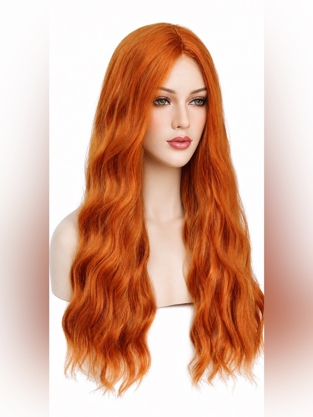 Long Orange Wavy Wigs for Women Natural Curly Synthetic Heat Resistant 26 inch